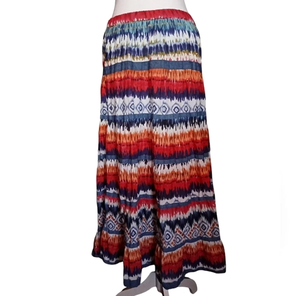 Life Style Women's 100% Cotton Tye Dye Boho Maxi Skirt Size Petite Medium